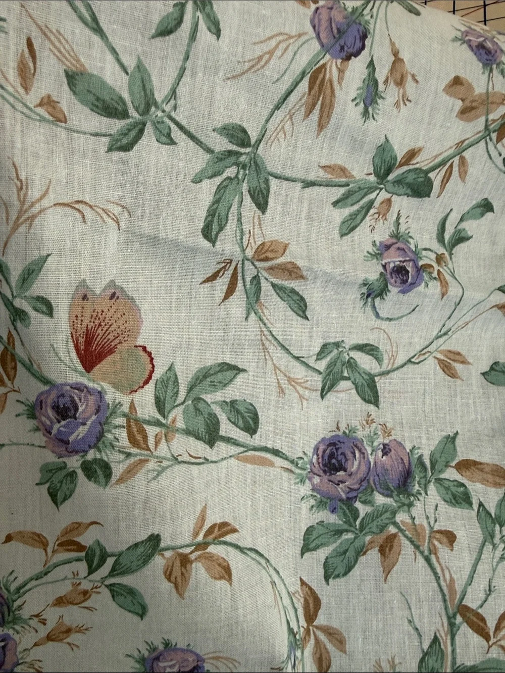 Vintage 80s Rose Butterfly Fabric 4 Yards x 44 Lightweight Floral